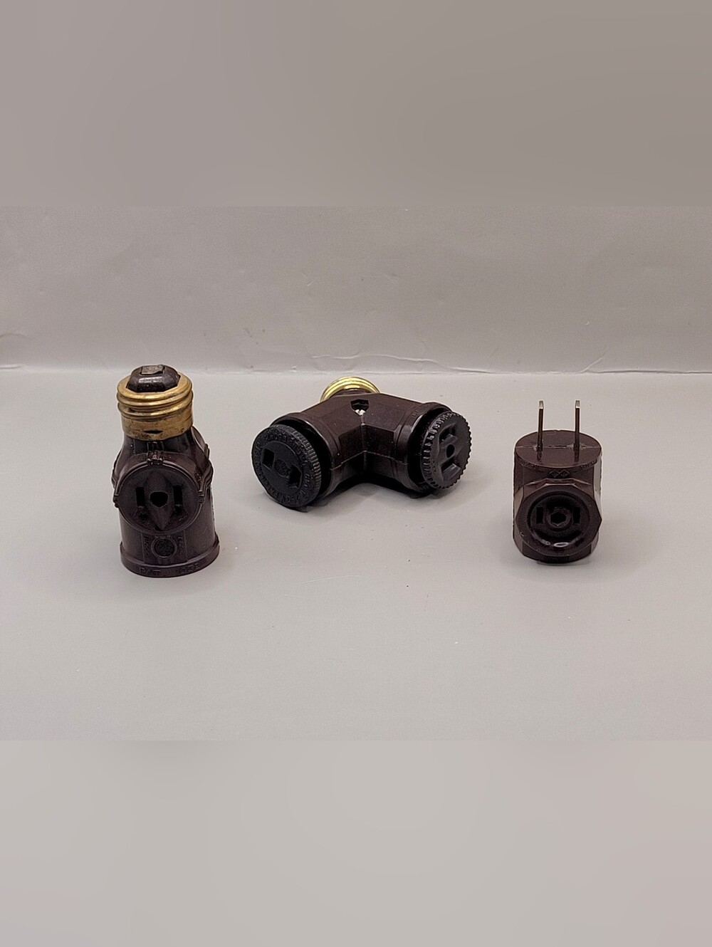 Vintage Set Of 3 Bakelite Outlet Adapters Brown Plug Converters Tested Confirmed